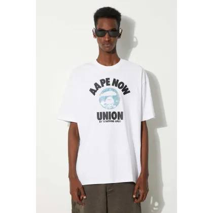 Zdjęcie AAPE t-shirt bawełniany Basic Tee męski kolor biały z nadrukiem AAPTEM1447XXM