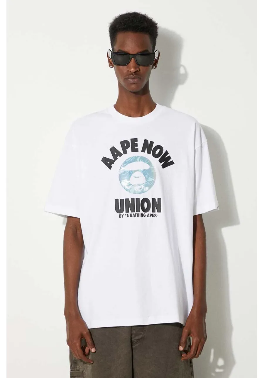 obrazek 1 AAPE t-shirt bawełniany Basic Tee męski kolor biały z nadrukiem AAPTEM1447XXM