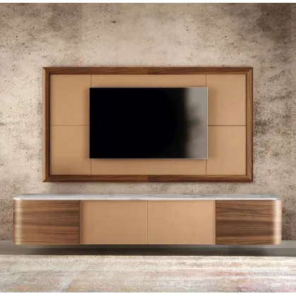Zdjęcie Drewniana rama do telewizora York ze skórzaną wstawką