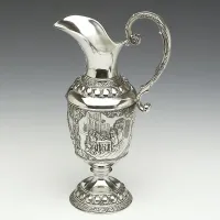 Picture A beautiful pewter wine carafe with a depiction of a scene from an Irish pub