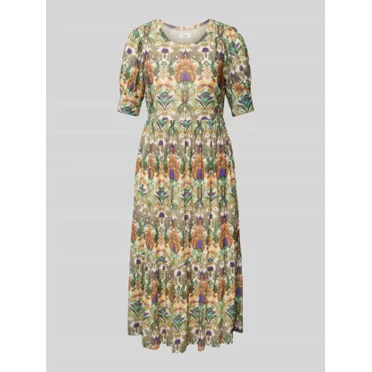 Zdjęcie Sukienka midi ze wzorem na całej powierzchni i bufiastymi rękawami