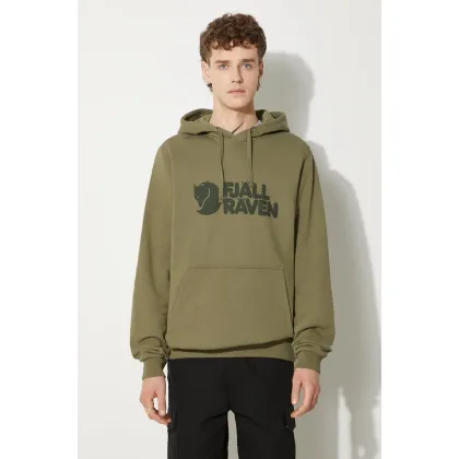 Zdjęcie Fjallraven bluza bawełniana Logo Hoodie męska kolor zielony z kapturem z nadrukiem F84144.622-622