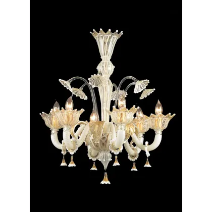 Zdjęcie Śliczny włoski żyrandol na 18 żarówek ze szkła Murano i 24-karatowego złota