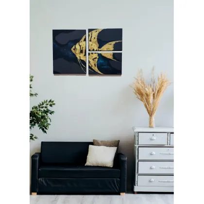 Zdjęcie ANGELFISH- obraz / tryptyk /brzegi obrazu stanowią kontynuacje obrazu/ wymiary obrazu 60cm x40cm/ kolorystyka złoto, turkus