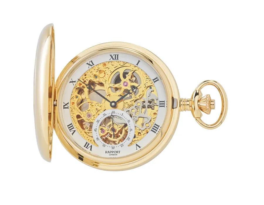 picture 1 Half Hunter 53mm Mechanical Pocket Watch – Gold