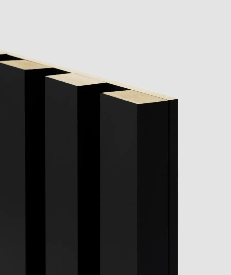 obrazek 1 275x30x2,4 cm LD (6 lameli slim czarny mat) panel akustyczny na płycie MDF 6 mm - dekoracja ścienna 3D