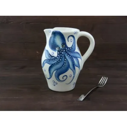 Zdjęcie Ceramiczny ręcznie malowany dzbanek zdobiony motywem ośmiornicy - Le Ceramiche