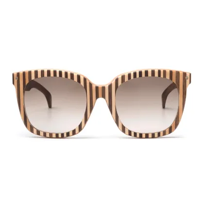 Zdjęcie Luksusowe, damskie okulary z drewna w pionowe paski - Legno Light