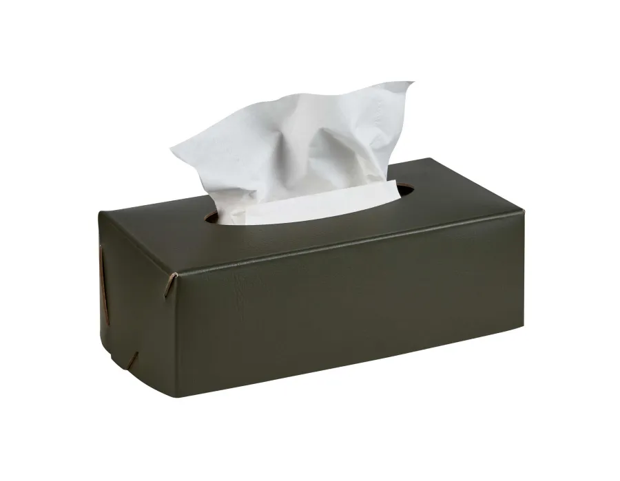 obrazek 1 Skórzane prostokątne pudełko na chusteczki w kolorze ciemnej oliwki