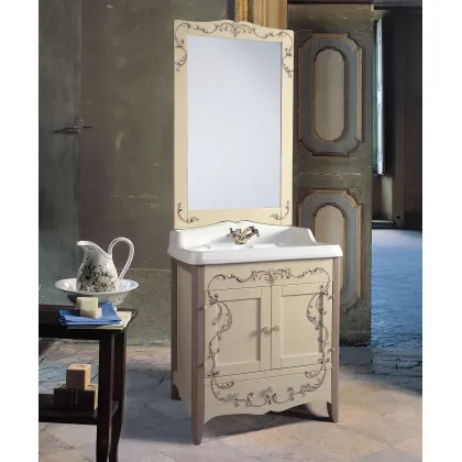 Zdjęcie Stylowy włoski zestaw łazienkowy z porcelanową umywalką i lustrem