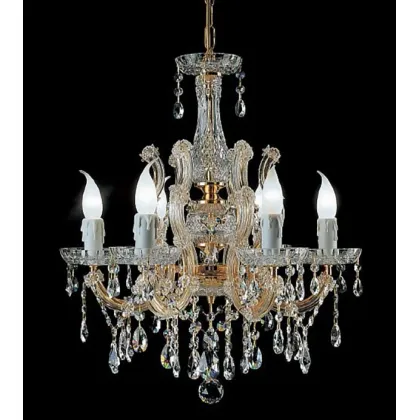 Zdjęcie Stylowy żyrandol z pozłacaną metalową ramą pokrytą szklanymi ramionami i przezroczystymi kryształowymi zawieszkami - Il Paralume Marina