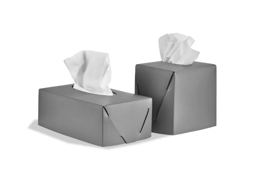 obrazek 2 Szare skórzane pudełko na chusteczki w rozmiarze 12x12xH12 cm