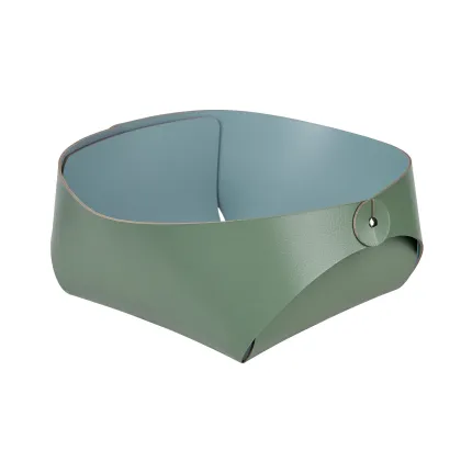 Picture Elegant leather basket 20x20xH9 cm in eucalyptus color