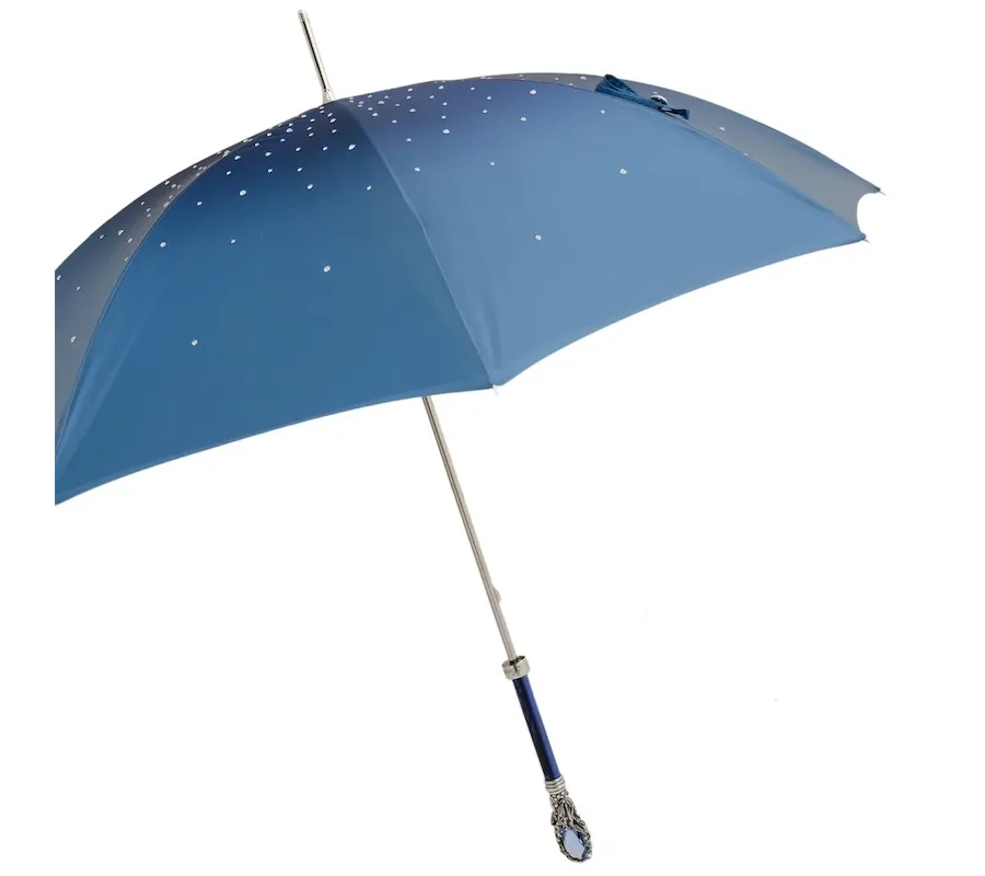 obrazek 9 Stylowy niebieski parasol damski z piękną zdobioną rączką z klejnotem - Pasotti
