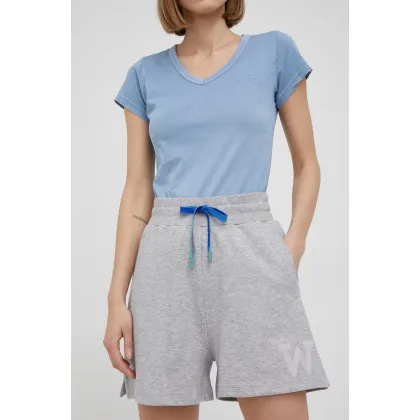 Zdjęcie Woolrich szorty damskie kolor szary gładkie high waist CFWWSH0016FRUT2978-3989