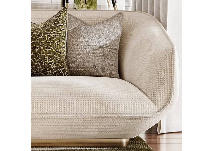 obrazek 3 Stylowa sofa tapicerowana z drewnianą konstrukcją i metalową podstawą