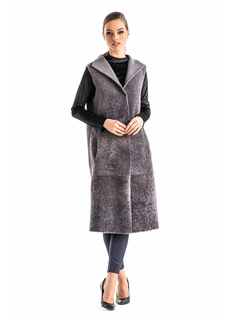 picture 7 Reversible long vest made of sheep fur - A&A Vesa