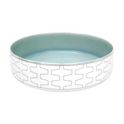 Zdjęcie Luksusowa porcelanowa dekoracja na środek stołu z geometrycznymi liniami w kolorze platyny - Vista Alegre