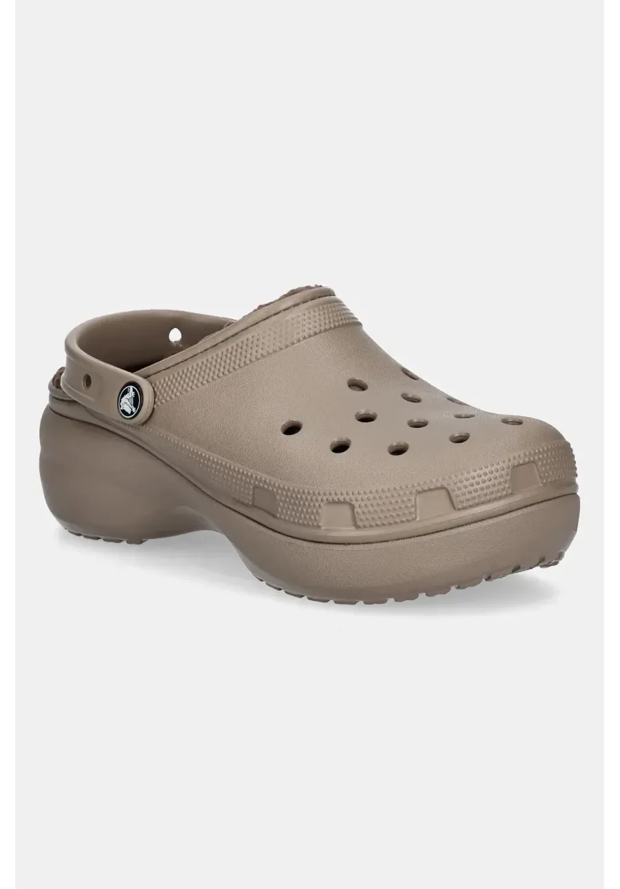 obrazek 1 Crocs klapki Classic Platform Lined Clog damskie kolor brązowy na platformie 207938.197