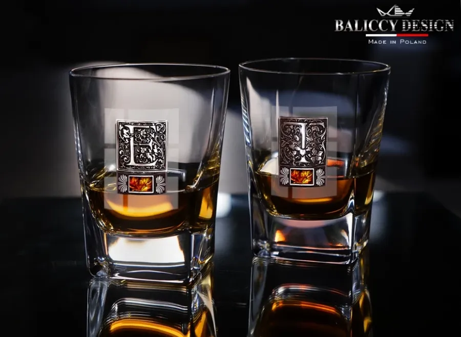 obrazek 2 Szklanki do whisky Quadro bursztyn inicjały