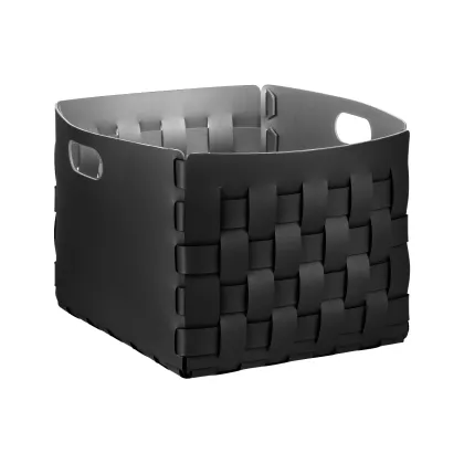 Zdjęcie Duży pleciony kosz Bottega 35x40xH30 cm wykonany z czarnej naturalnej skóry