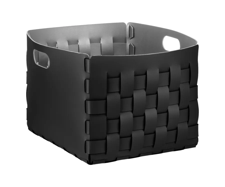 obrazek 1 Duży pleciony kosz Bottega 35x40xH30 cm wykonany z czarnej naturalnej skóry