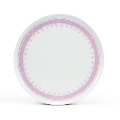 Zdjęcie Piękny talerz na ciasto z porcelany zdobiony różowym geometrycznym motywem - Leander