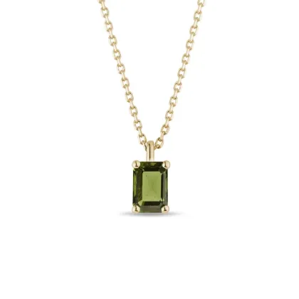 Zdjęcie Naszyjnik z żółtego złota z wełtawitem o szlifie ośmiokąta KLENOTA