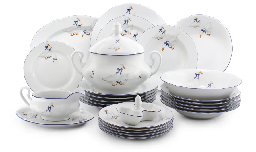 obrazek 1 Luksusowa 25-częściowa zastawa obiadowa z porcelany zdobiona motywem gęsi – Leander