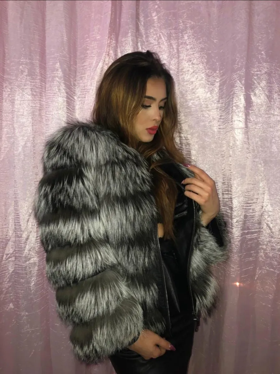obrazek 2 Eleganckie futro z naturalnych lisów srebrnych