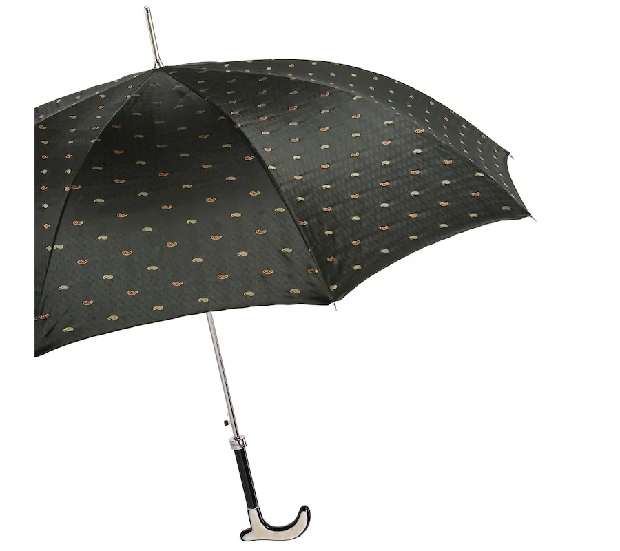 obrazek 8 Stylowy czarny parasol męski zdobiony drobnym motywem z rogową rączką – Pasotti