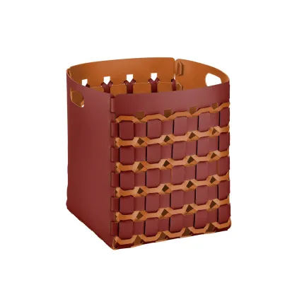 Zdjęcie Wyjątkowy bordowy kosz Geometria Octagon 35x35xH40 cm wykonany ze skóry