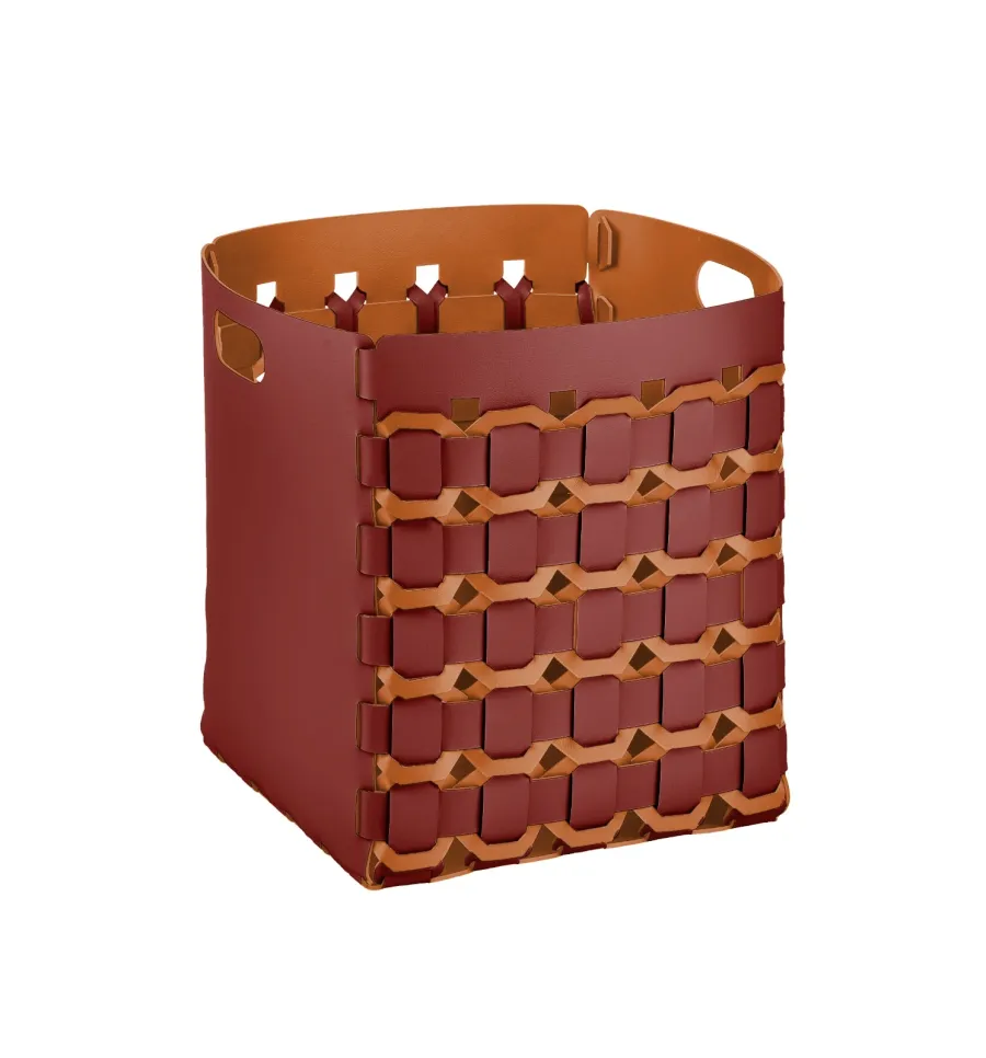 obrazek 1 Wyjątkowy bordowy kosz Geometria Octagon 35x35xH40 cm wykonany ze skóry