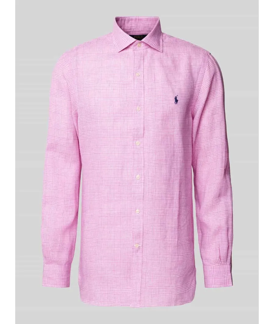obrazek 1 Koszula lniana o kroju slim fit ze wzorem w kratę glencheck