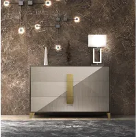 Picture Veneered Italian chest of drawers with three drawers and gold details - Casa + 39