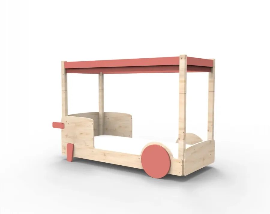 obrazek 1 Adaptowalne, naturalnie drewniane łóżko samochód/domek z dachem Montessori - Mathy by Bols