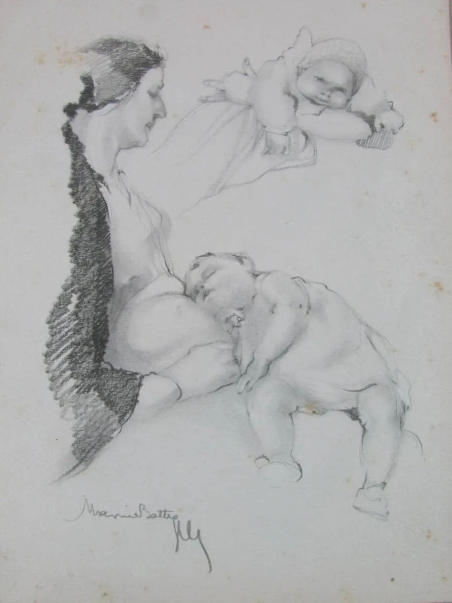 obrazek 1 Portret kobiety z dzieckiem na kolanach - Litografia Marina Battaglia