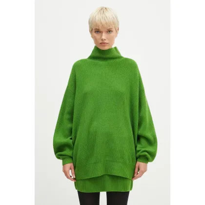 Zdjęcie Sportmax sweter wełniany Veliero damski kolor zielony ciepły z półgolfem 2422366012600