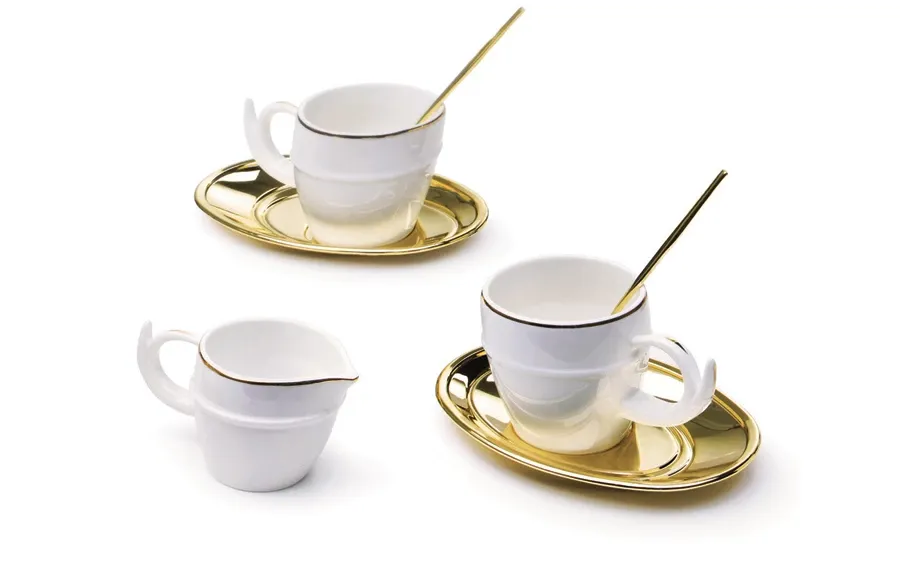 obrazek 2 2 filiżanki do espresso i dzbanuszek na śmietankę - wariant złoty