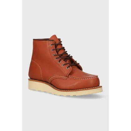 Zdjęcie Red Wing botki skórzane 6-Inch Moc Toe damskie kolor brązowy na płaskim obcasie 3425