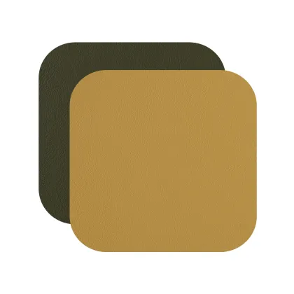 Zdjęcie Skórzana kwadratowa podkładka na stół w kolorze musztardowym i oliwkowym