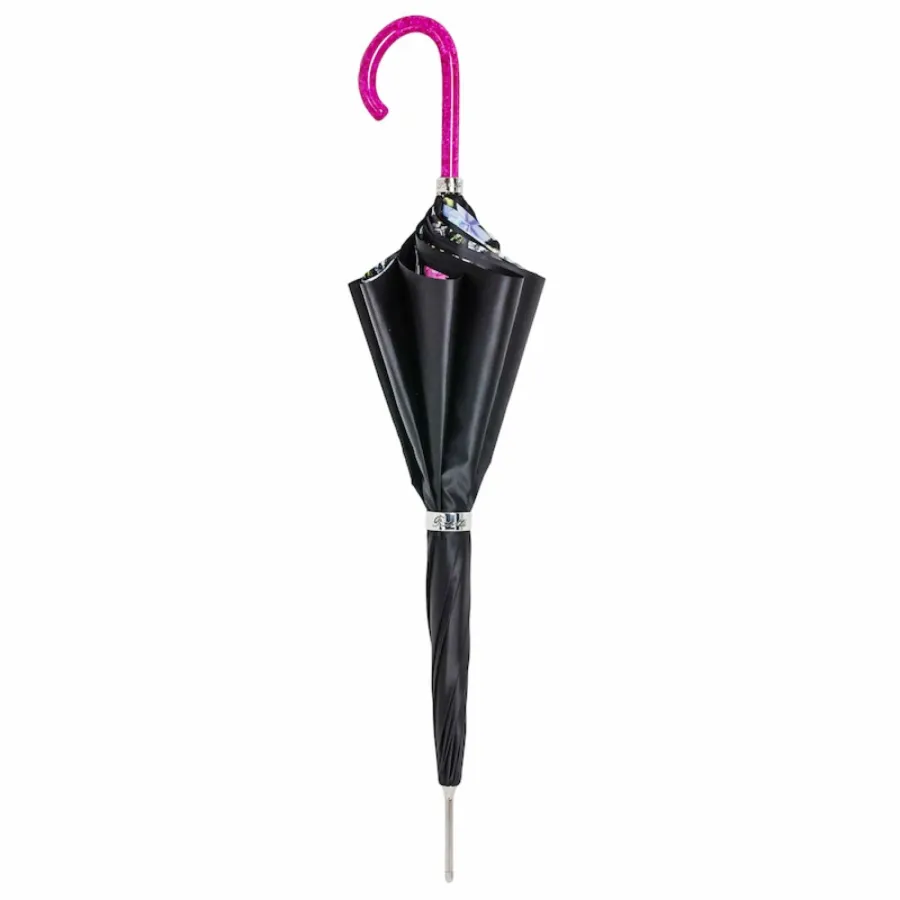 obrazek 2 Stylowy czarny parasol damski w stylu nowoczesnym z różową rączką - Pasotti