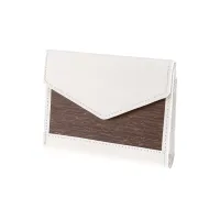 Picture A unique women's purse made of smooth white leather and smoked oak wood