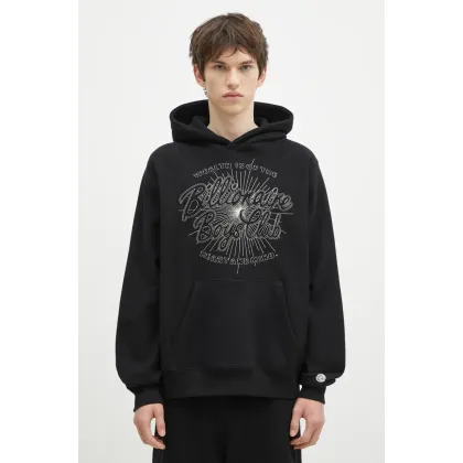 Zdjęcie Billionaire Boys Club bluza bawełniana Script Logo Chainstitch Popover Hood męska kolor czarny z kapturem z aplikacją B24448