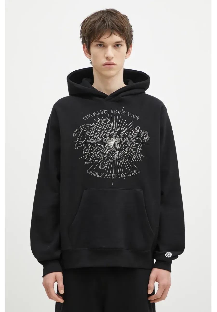 obrazek 1 Billionaire Boys Club bluza bawełniana Script Logo Chainstitch Popover Hood męska kolor czarny z kapturem z aplikacją B24448