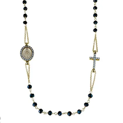 Zdjęcie Cudowny łańcuszek różaniec choker z czarnymi spinelami cm.45