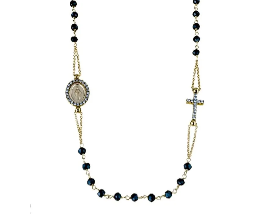 obrazek 1 Cudowny łańcuszek różaniec choker z czarnymi spinelami cm.45