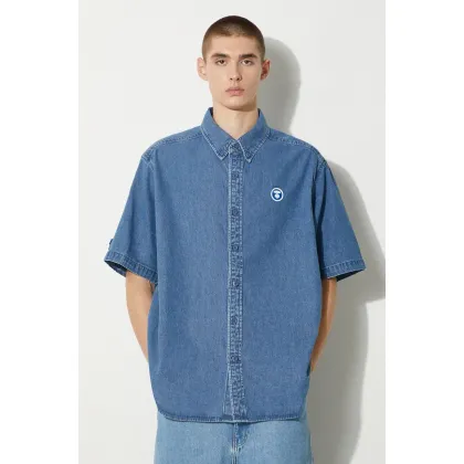 Zdjęcie AAPE koszula jeansowa męska kolor zielony relaxed z kołnierzykiem klasycznym AAPSTM8480XXM