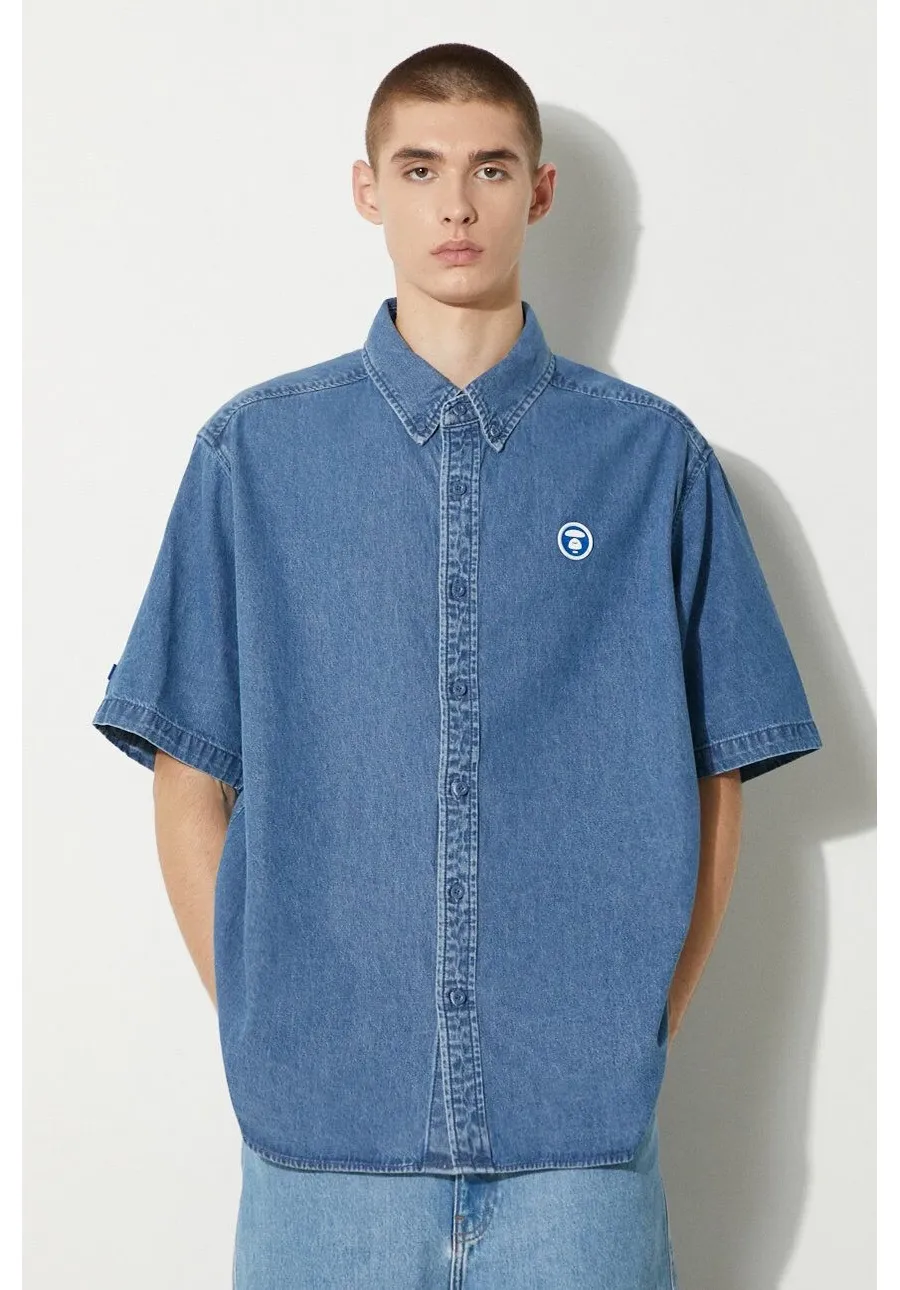 obrazek 1 AAPE koszula jeansowa męska kolor zielony relaxed z kołnierzykiem klasycznym AAPSTM8480XXM