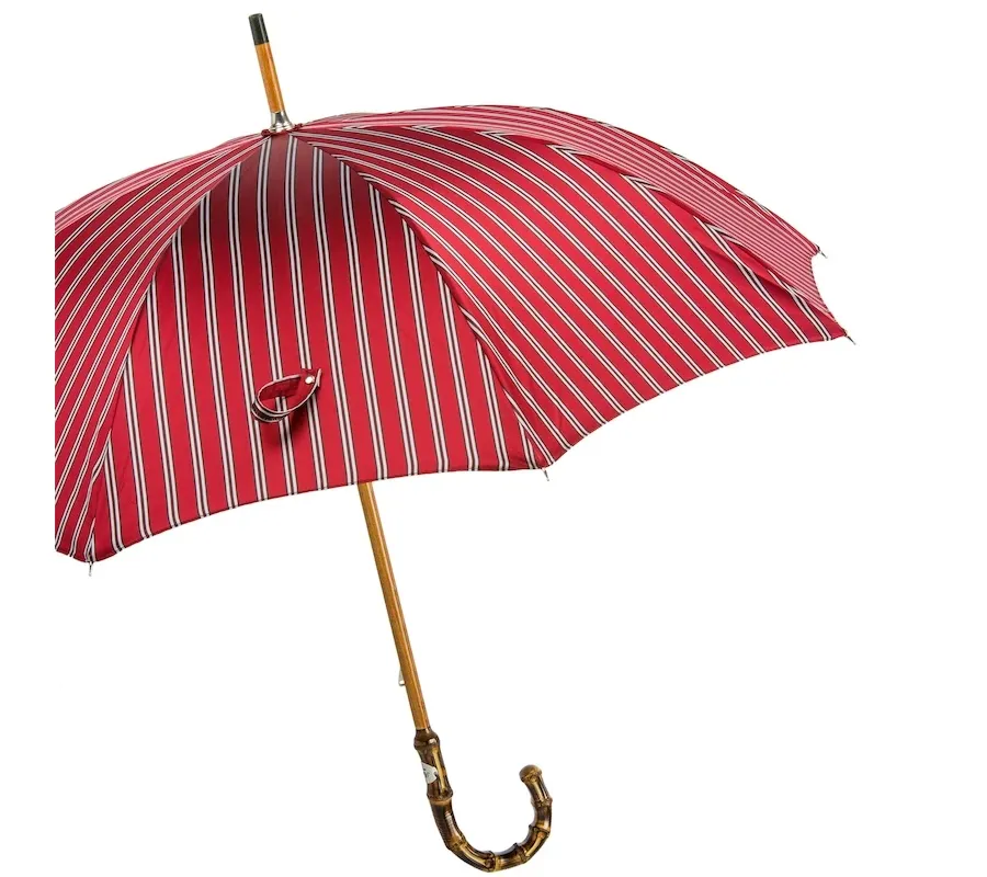 obrazek 8 Wyjątkowy czerwony parasol męski w pionowe paski z bambusową rączką - Pasotti